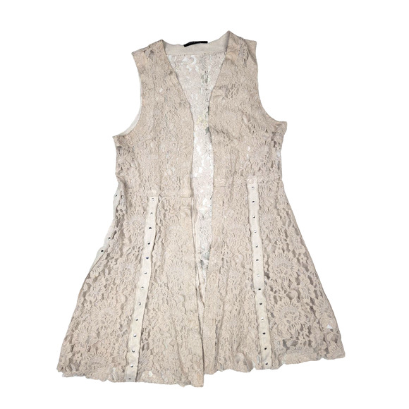 Voice Of California Womens Cream‎ Open Front Lace Floral Vest Size Small - Picture 1 of 8